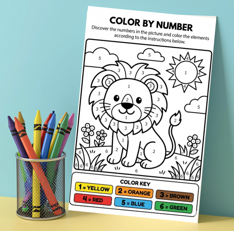 Lion color by number worksheet